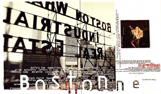 Ray Gun magazine interior spread, David Carson, 1993 — grunge typography on a Boston feature