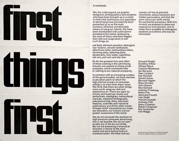 First Things First manifesto document, 1964, Ken Garland
