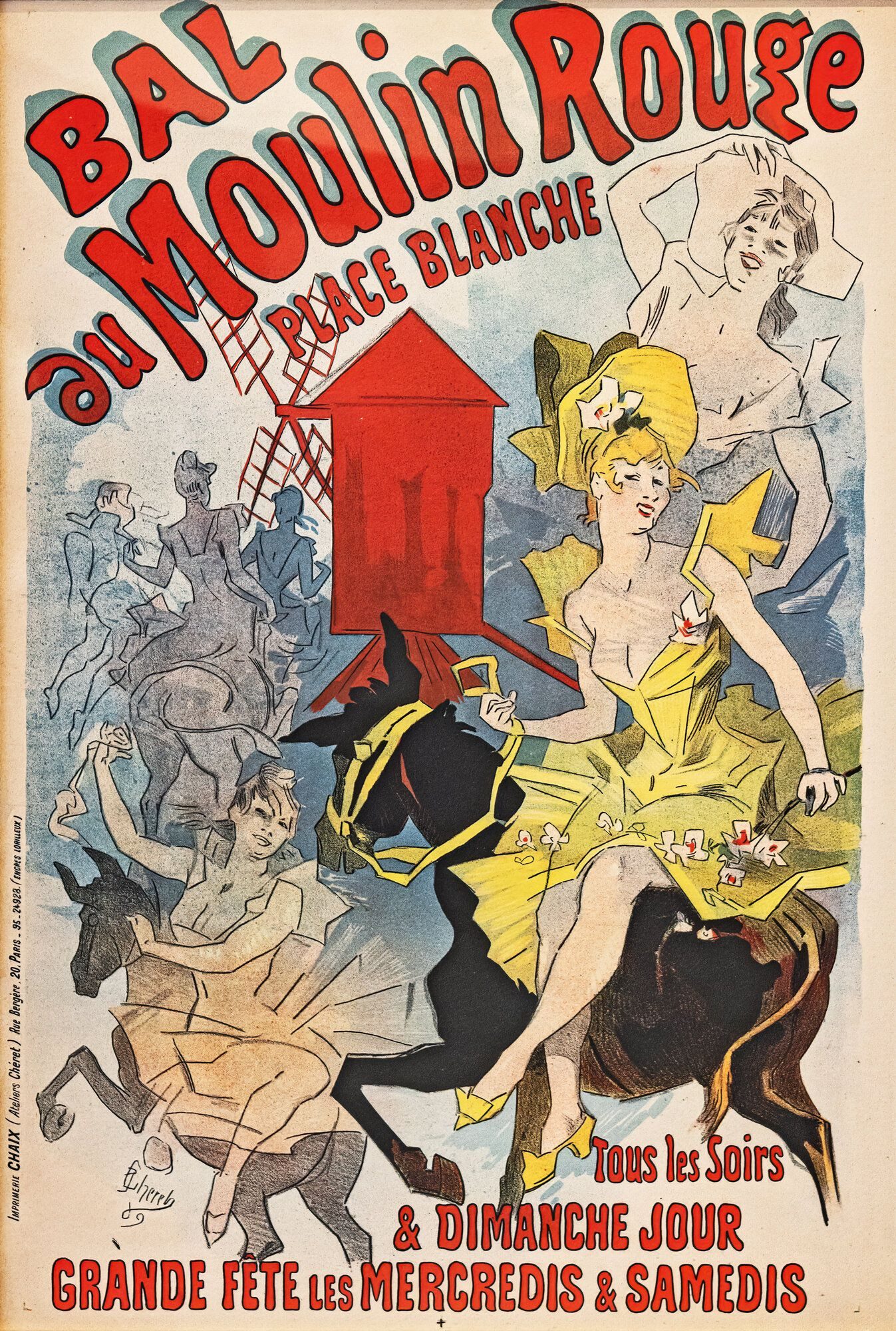 Jules Chéret, Bal au Moulin Rouge, Place Blanche, 1889 — colour lithograph