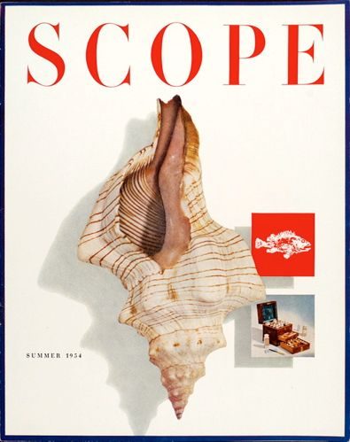Scope magazine Summer 1954 cover, art directed by Will Burtin for Upjohn — close-up biomedical photography against dark background