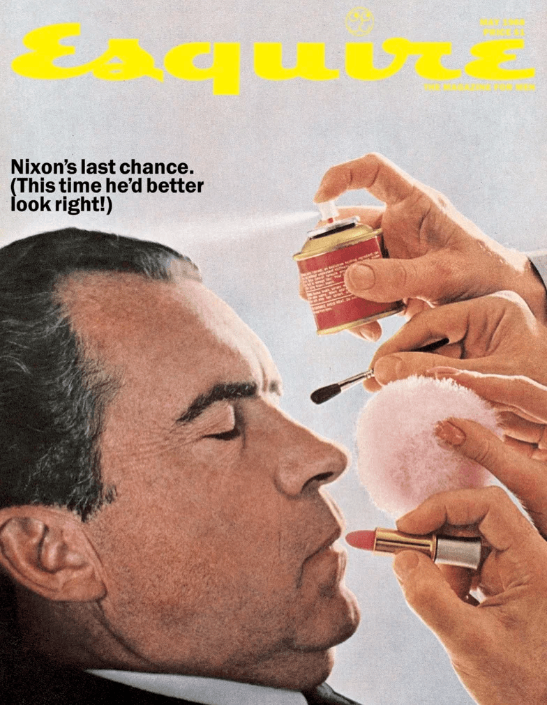 Nixon being made up Esquire cover, May 1968
