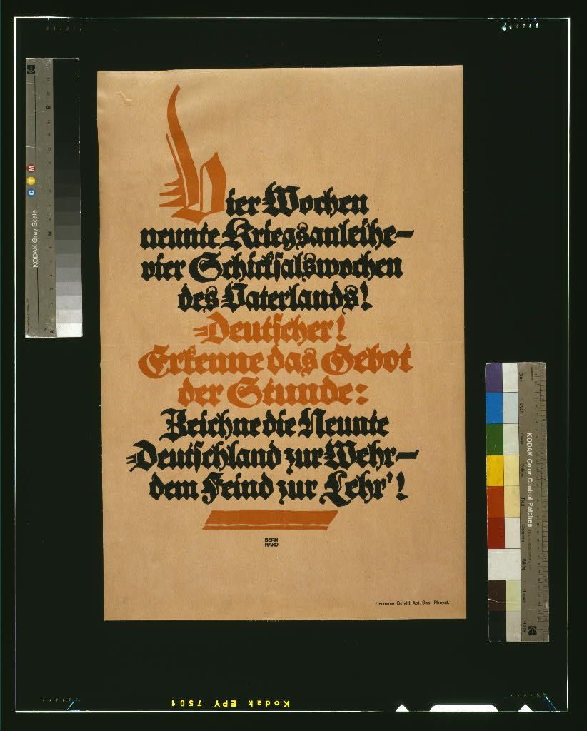 Lucian Bernhard, Vier Wochen neunte Kriegsanleihe, 1918 WWI war bond poster