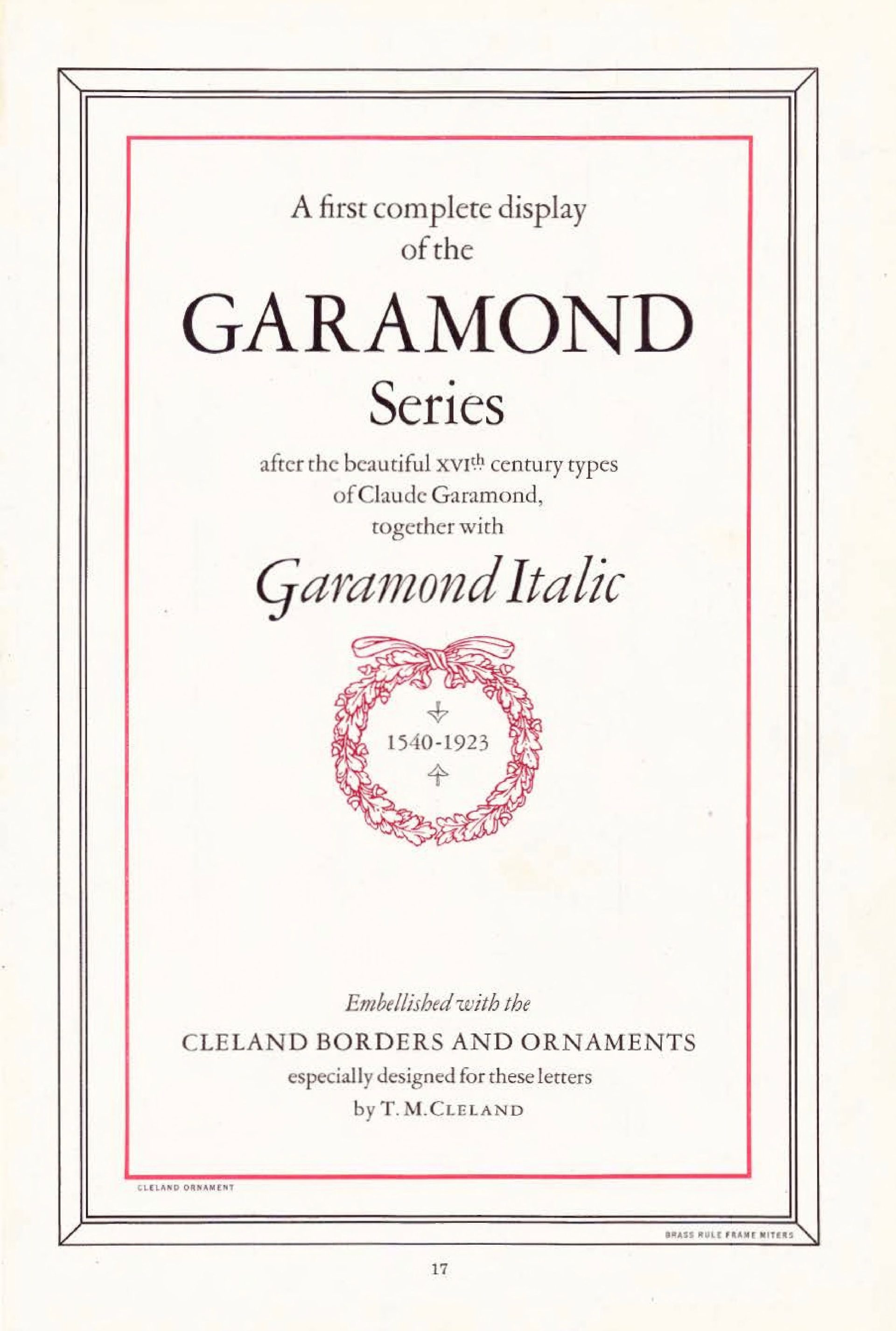 ATF 1923 Garamond specimen title page — American Type Founders, the era of foundry classification systems