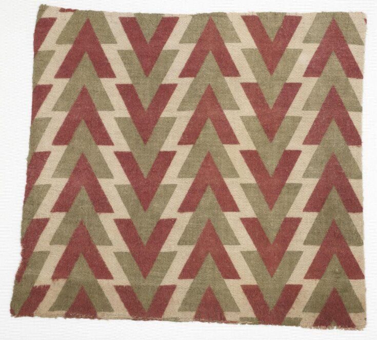 Varvara Stepanova, printed flannel textile design, 1924 — geometric chevron pattern in wine red and olive on natural cotton, Tsindel factory