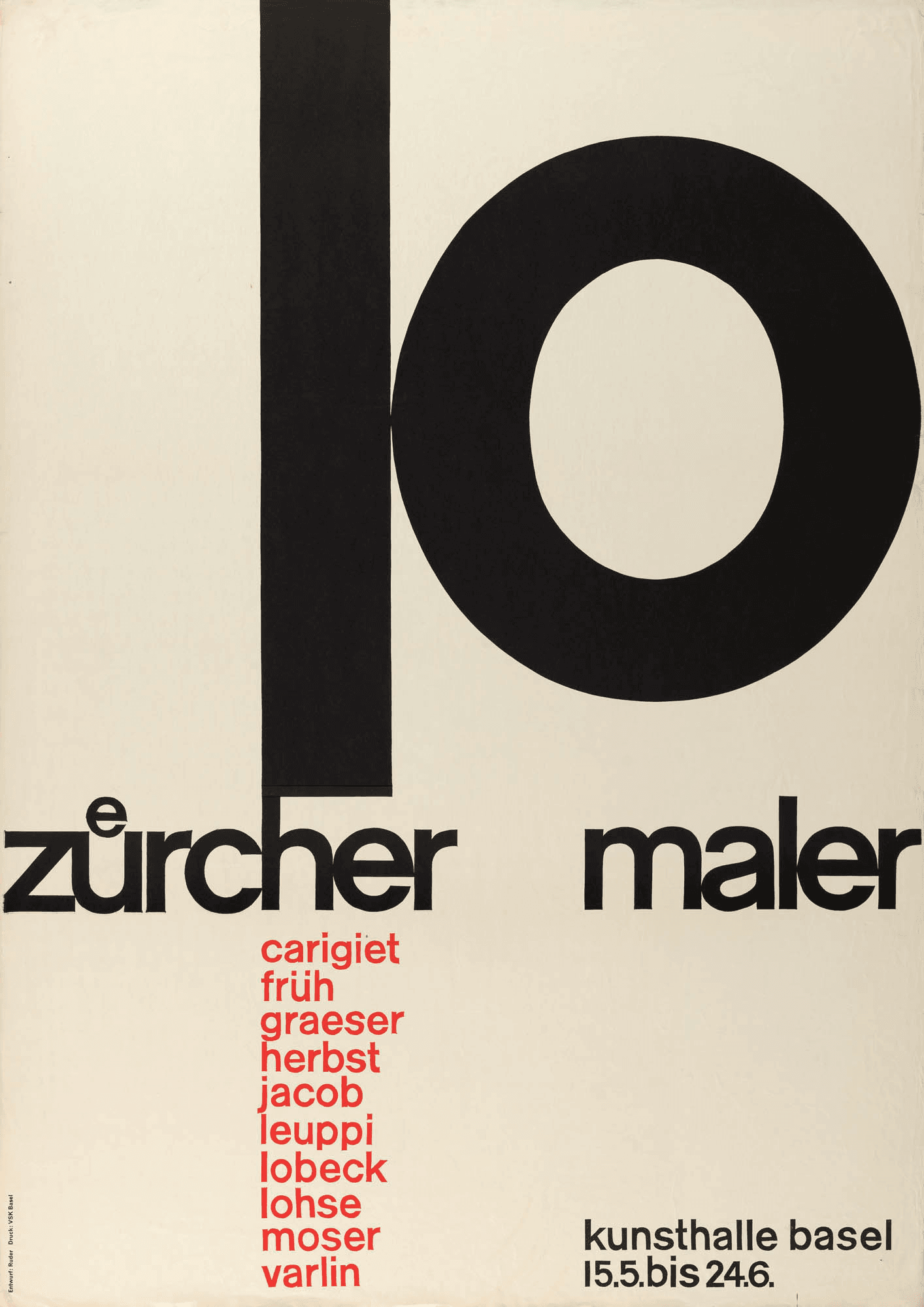 Emil Ruder Basel School typography curriculum — 10 Zürcher Maler poster for Kunsthalle Basel 1957