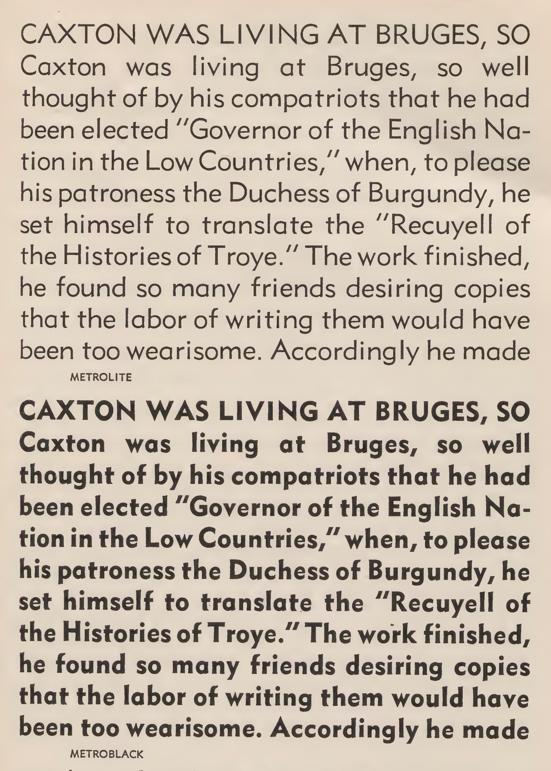 Metro typeface specimen, Mergenthaler Linotype, c. 1935