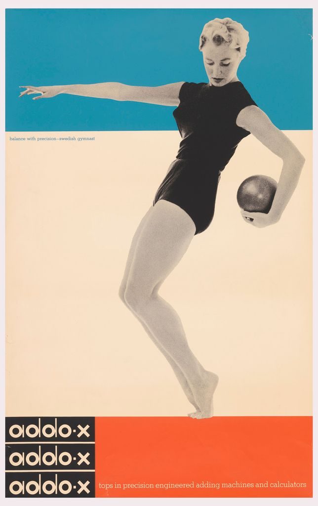 Ladislav Sutnar addo-x poster 1958 featuring Swedish gymnast and modernist logotype