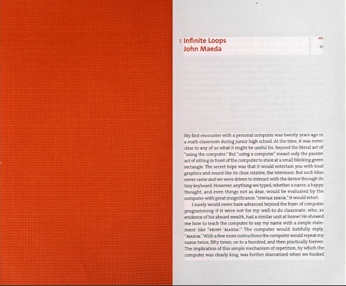 Screen by Jessica Helfand, Princeton Architectural Press 2001 — interior spread showing the book's coral and white typographic design