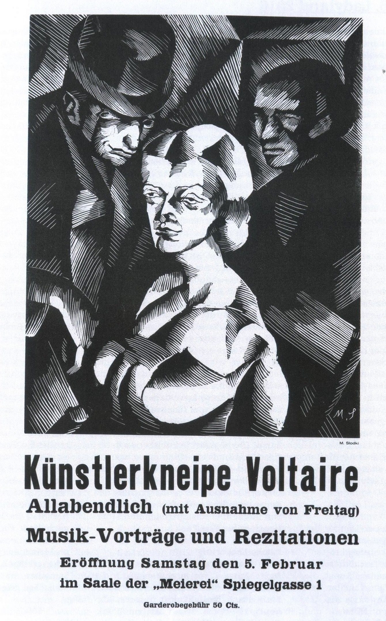 Marcel Słodki, Cabaret Voltaire opening poster, Zürich, 1916