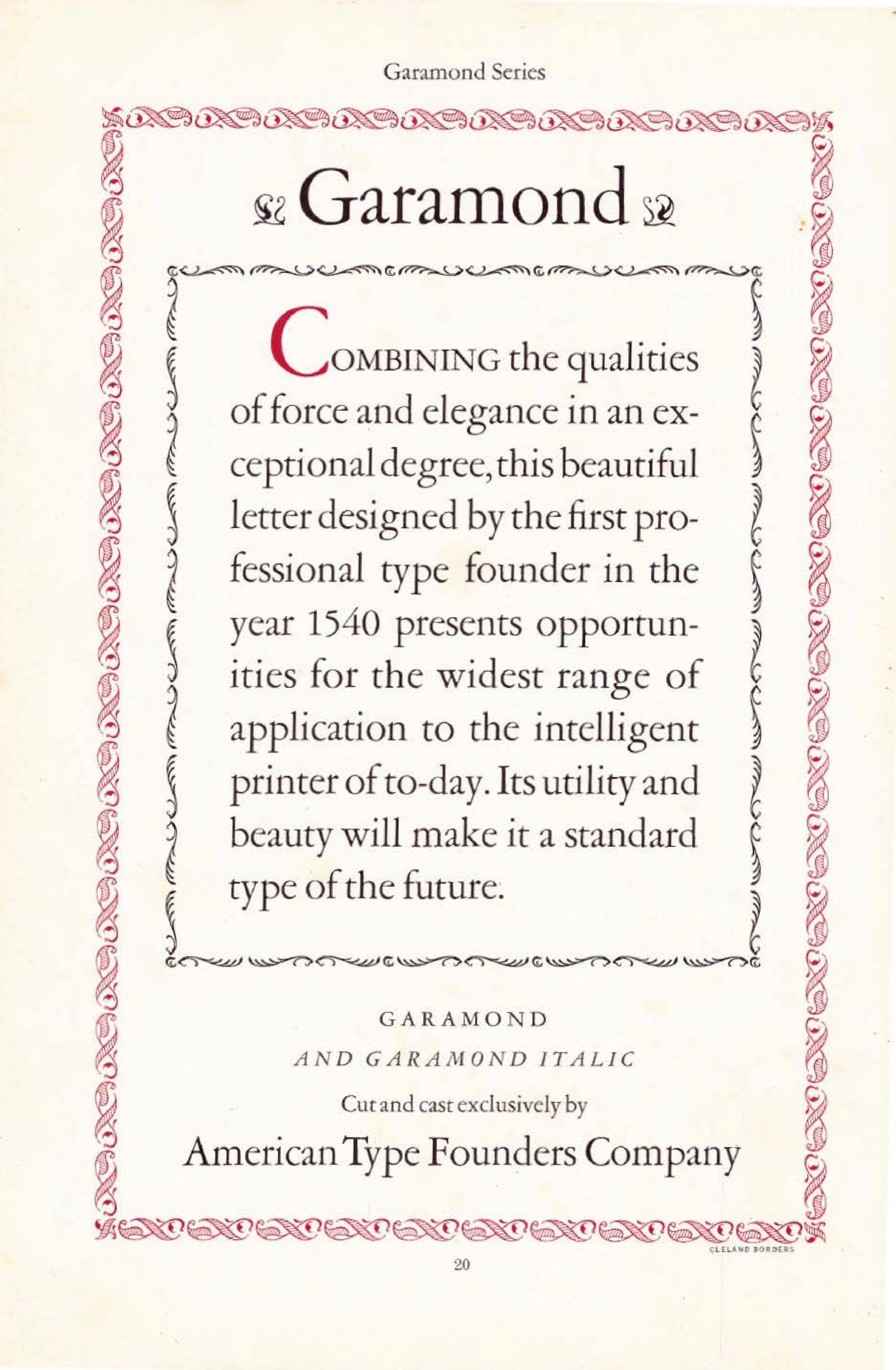 ATF 1923 Garamond type specimen page showing the classic Old Style roman face