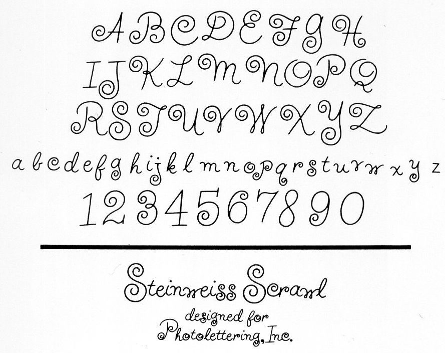 Steinweiss Scrawl hand-lettered alphabet specimen, c.1939-1947
