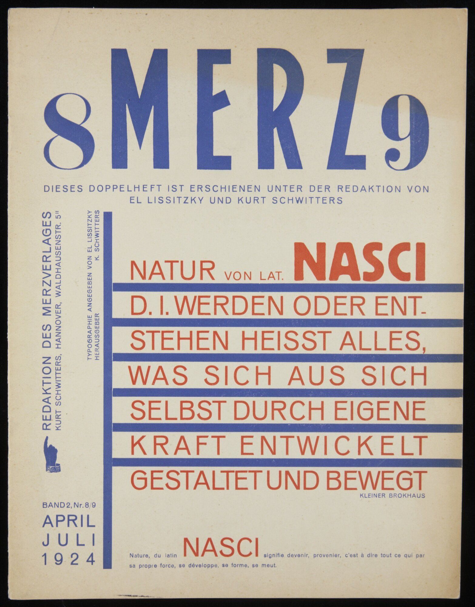 Kurt Schwitters and El Lissitzky, Merz magazine no. 8/9 Nasci, 1924, title page, Berlinische Galerie