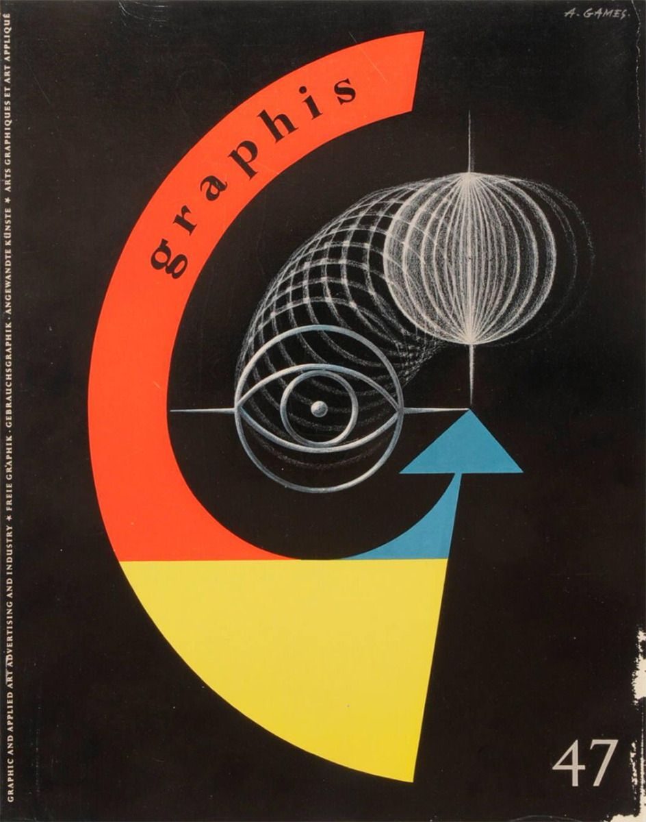 Cover of Graphis No. 47, 1953, designed by Abram Games — abstract shapes on cream ground, text in three languages