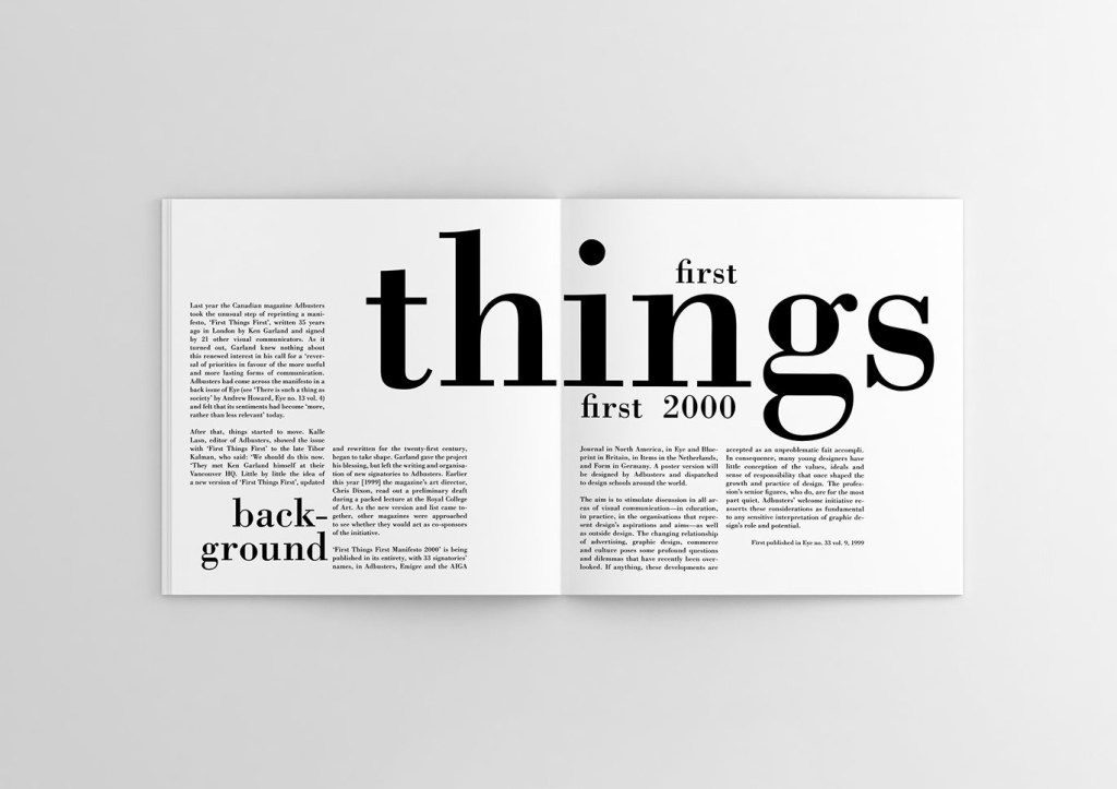 First Things First 2000 manifesto — Eye magazine spread, 1999