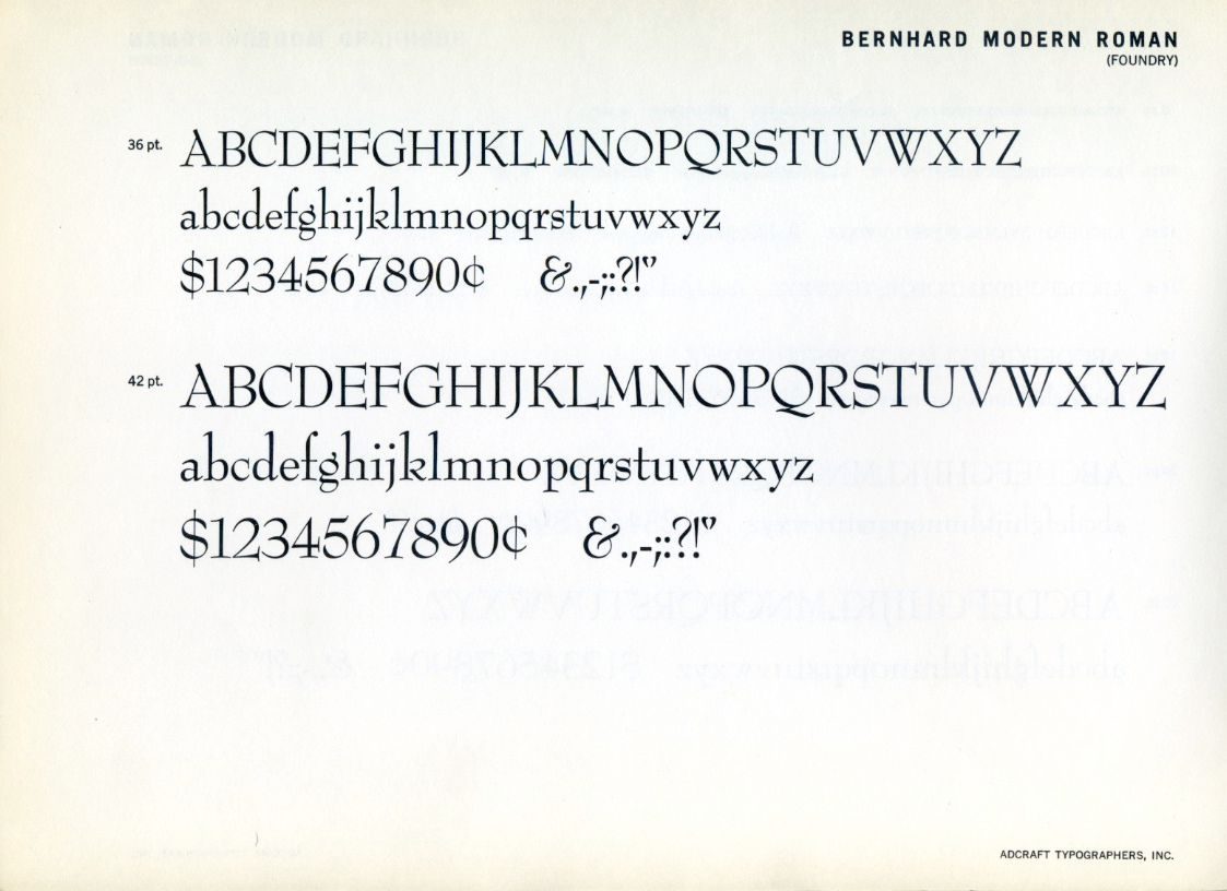 Lucian Bernhard, Bernhard Modern typeface specimen sheet