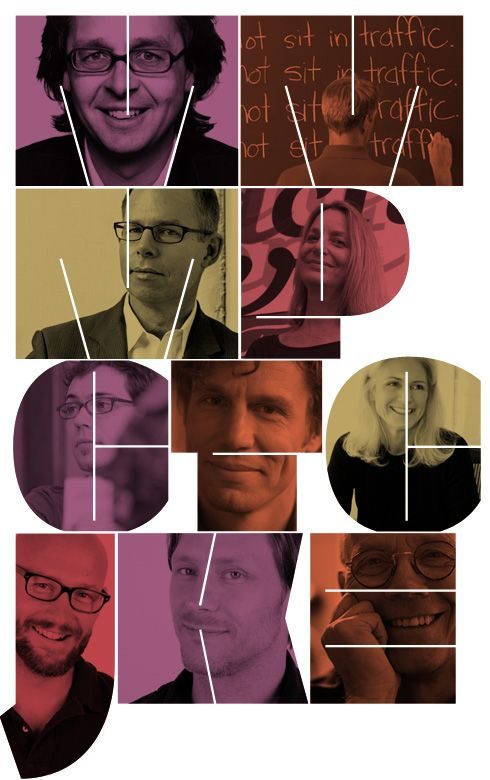 2010 Brand New Conference poster — speaker portraits masked into letterforms in purple, orange, and gold, New York City