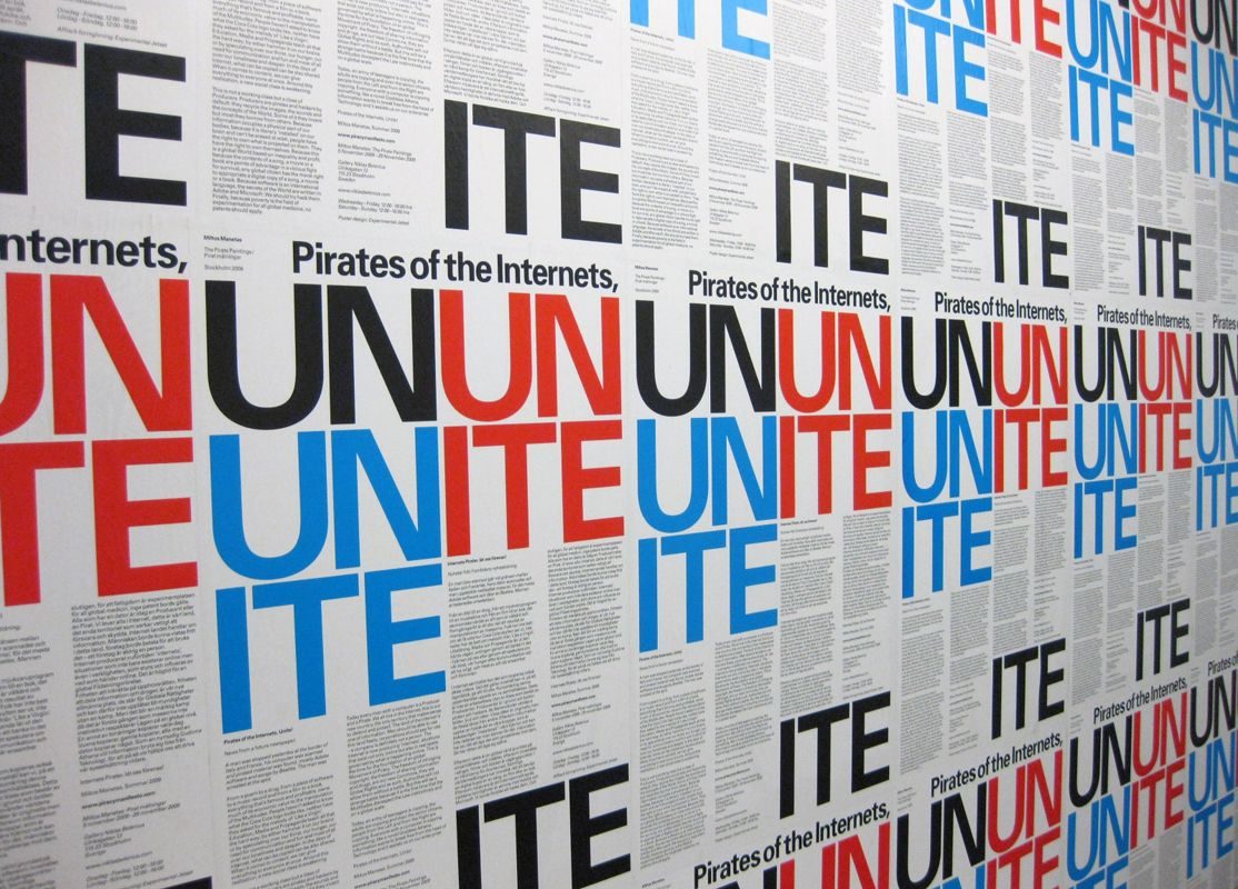 Experimental Jetset — Pirates of the Internet Manifesto wall installation for Miltos Manetas, 2009