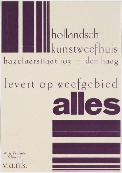 Piet Zwart, Hollandsch Kunstweefhuis letterpress card, 1924