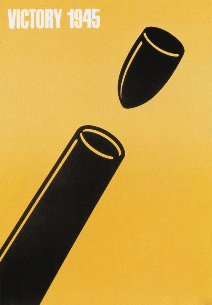 Victory 1945 poster — bullet returning into cannon barrel