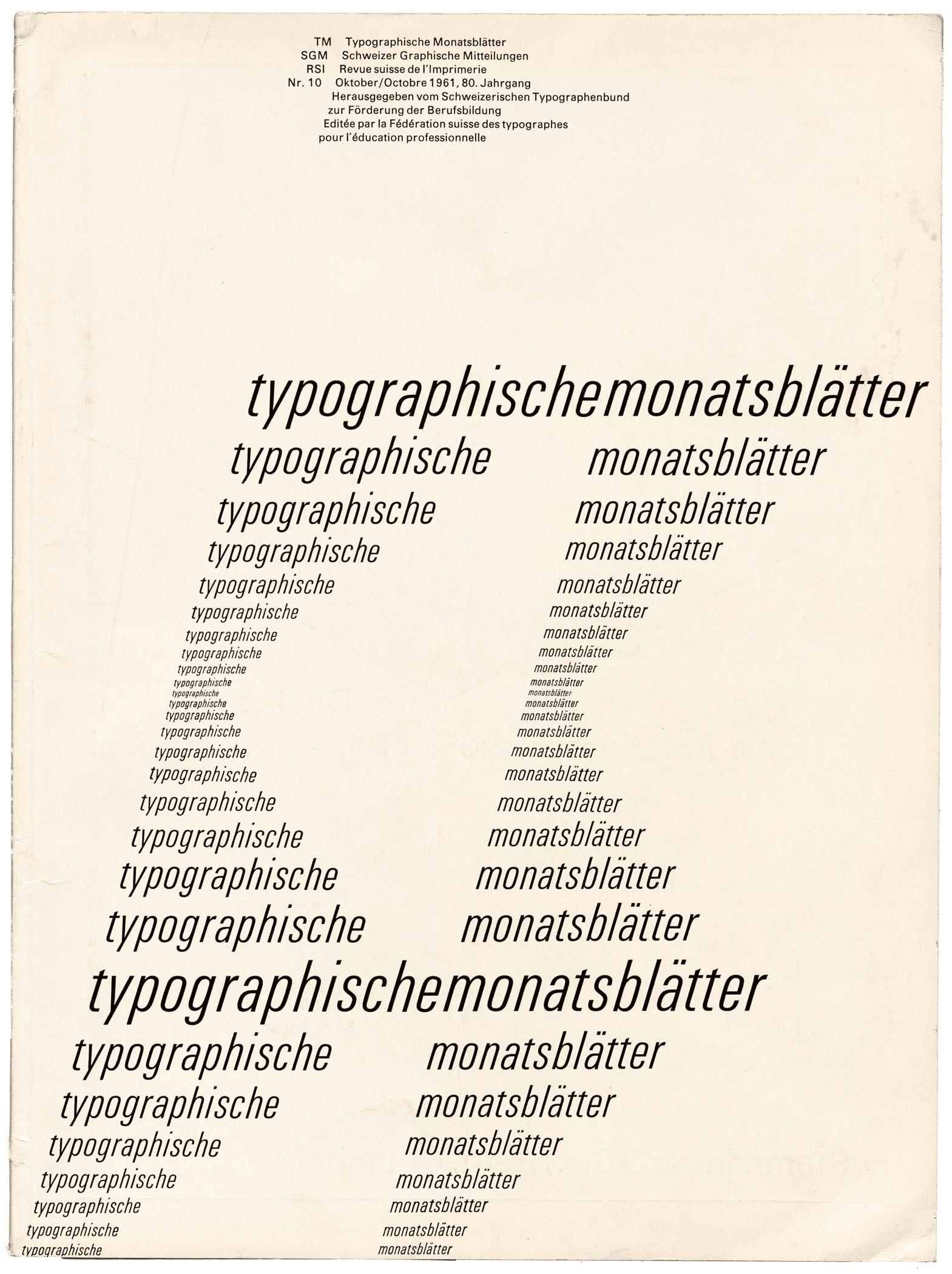 Typografische Monatsblätter October 1961 issue 10, Emil Ruder editorial direction