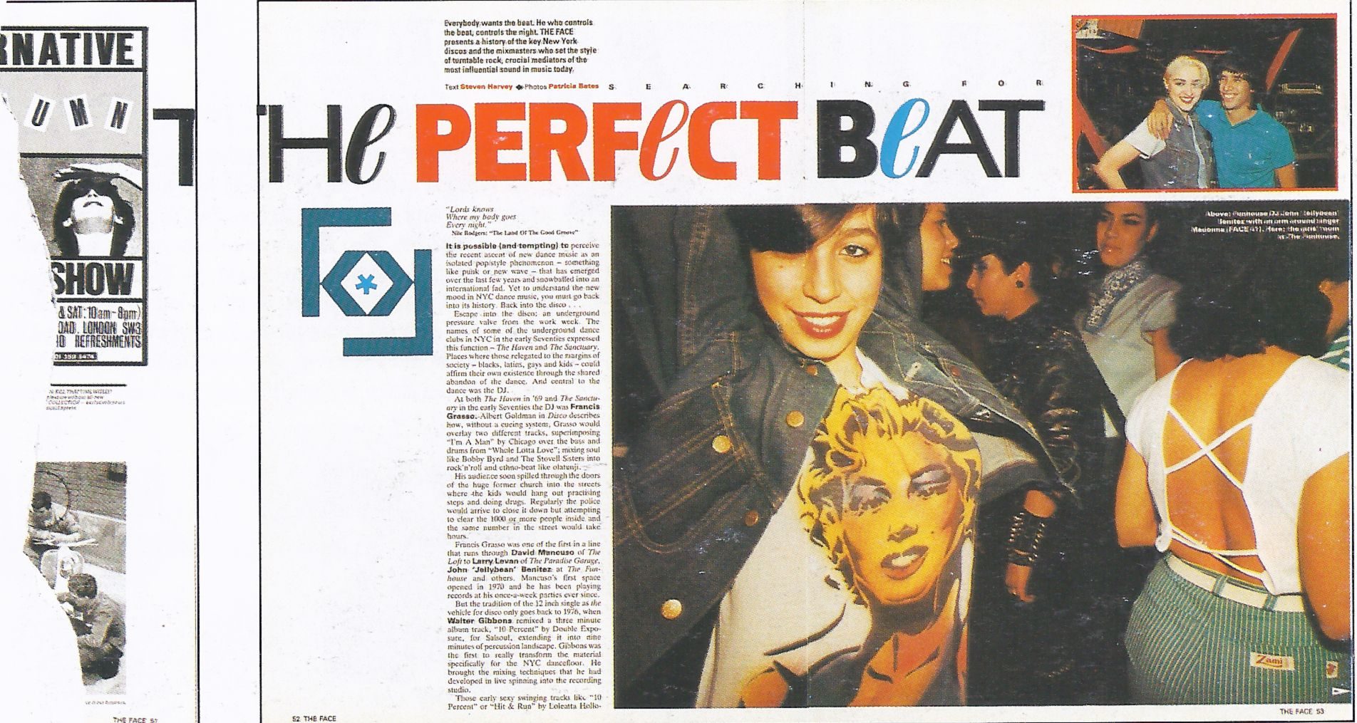 The Face magazine, Issue 42, October 1983 — 'Searching for the Perfect Beat' interior spread. Art direction: Neville Brody.
