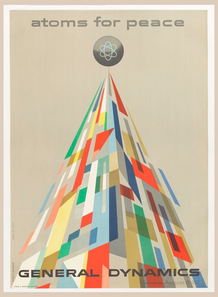 Atoms for Peace poster by Erik Nitsche for General Dynamics, Geneva 1955 — coloured triangle with atomic symbol