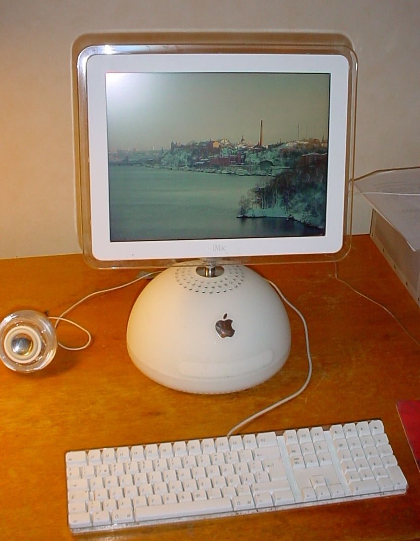 Apple iMac G4 'sunflower' showing the frosted Apple logo on the adjustable arm, 2002