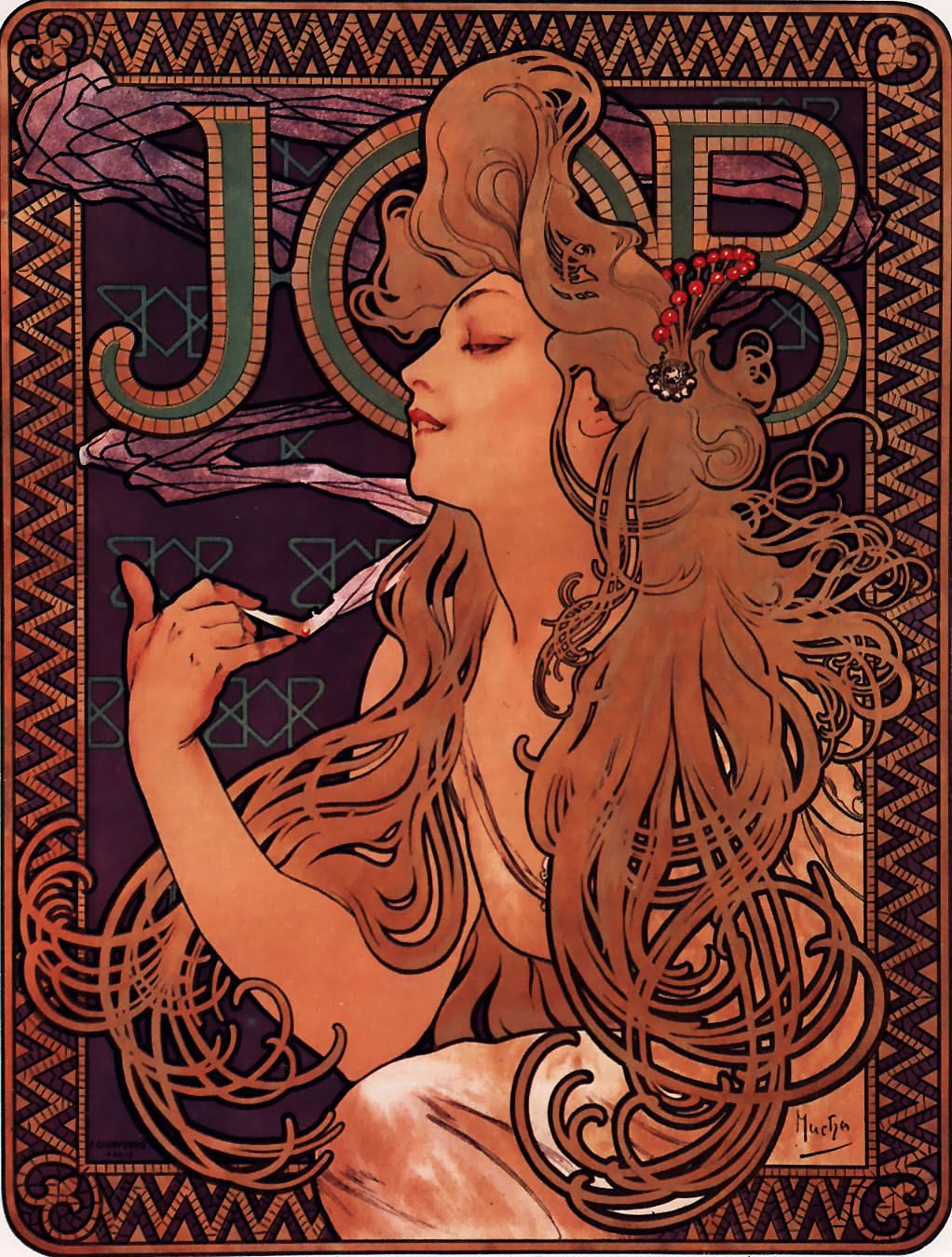 Alphonse Mucha, Job cigarette papers poster, 1896 — colour lithograph