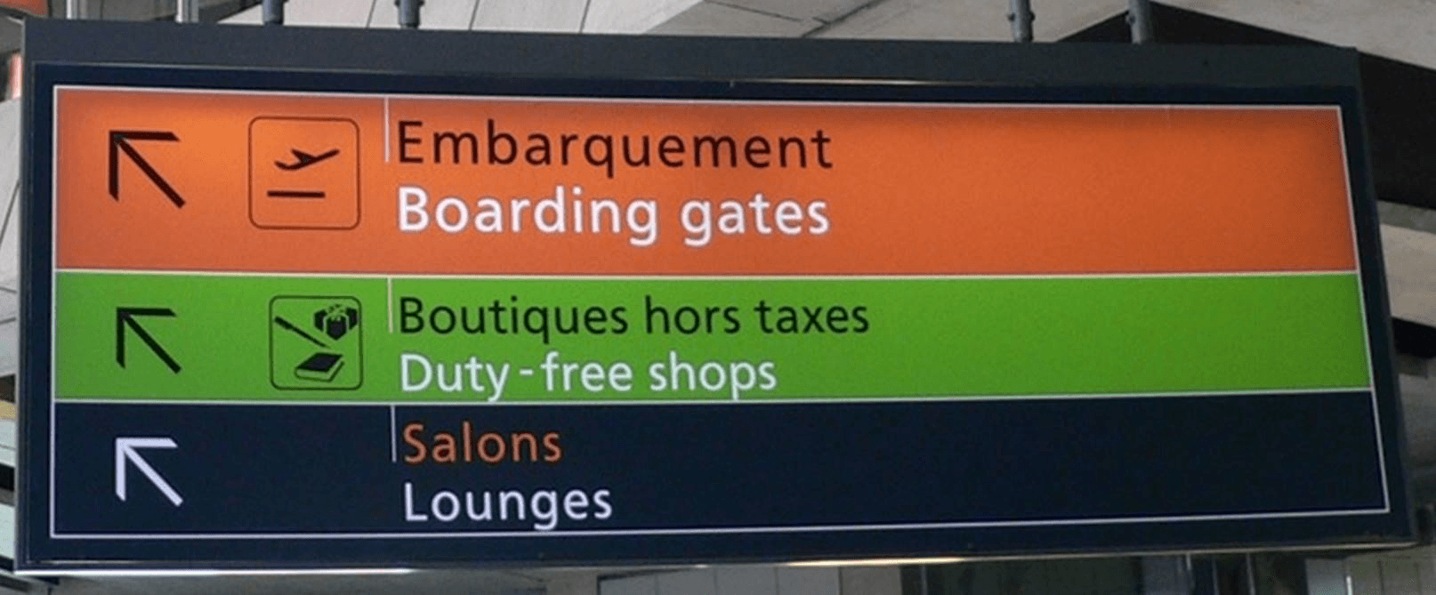 Frutiger typeface in use on Charles de Gaulle airport signage, terminal 1