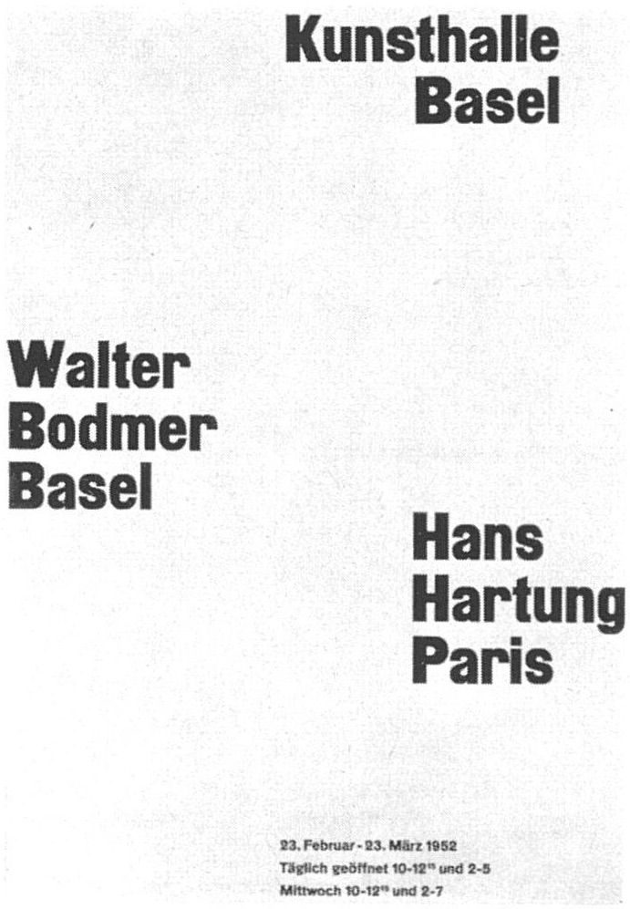 Kunsthalle Basel exhibition poster for Bodmer and Hartung, designed by Emil Ruder, 1952
