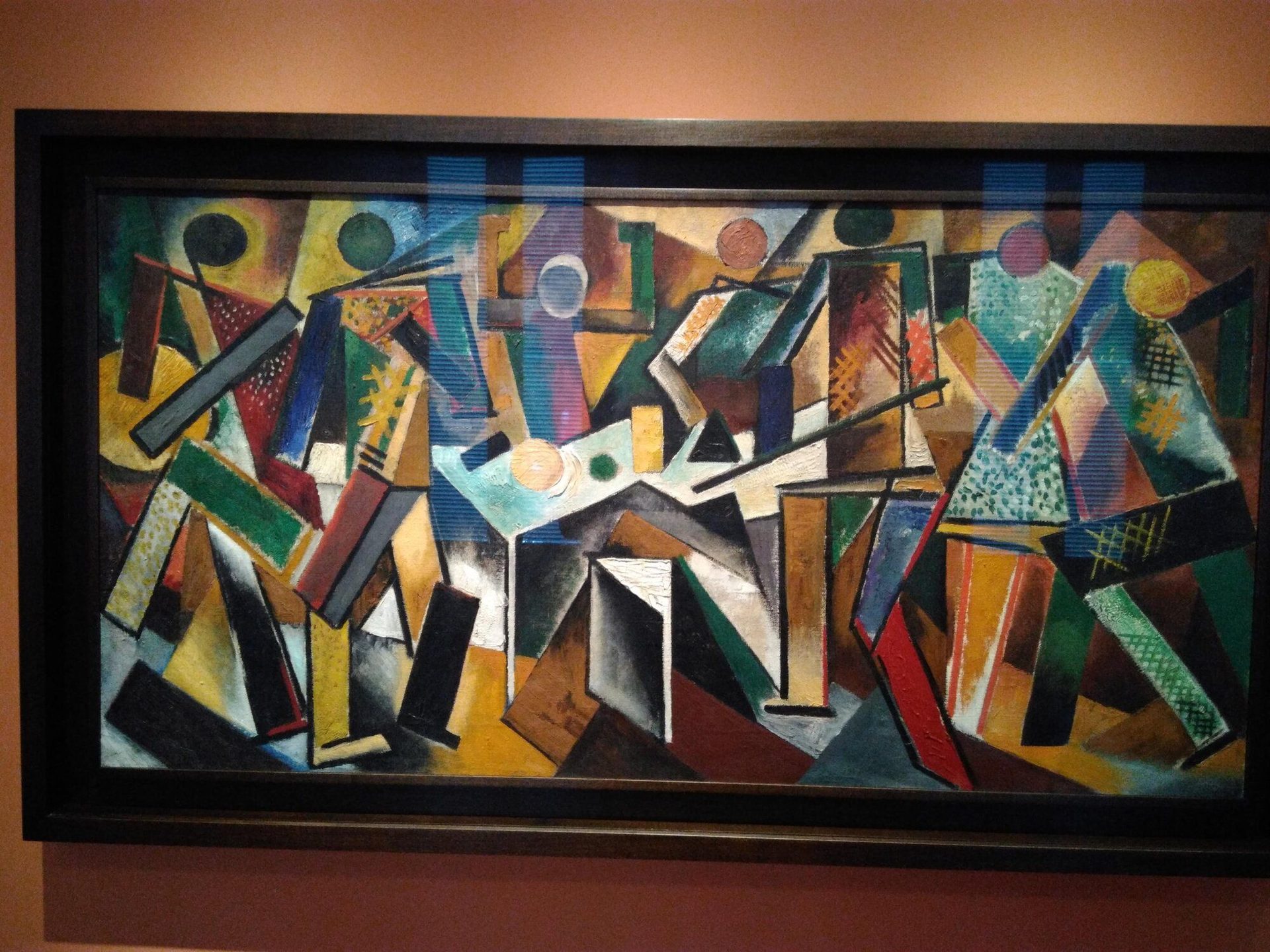Varvara Stepanova, Billiard Players, 1920 — oil on canvas, Cubo-Futurist geometric figures in ochre, brown, black and white